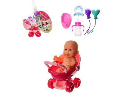 Пупс у наборі візочок горщик пляшка пустушка в сітці 11х7х9 см LE566H-6D