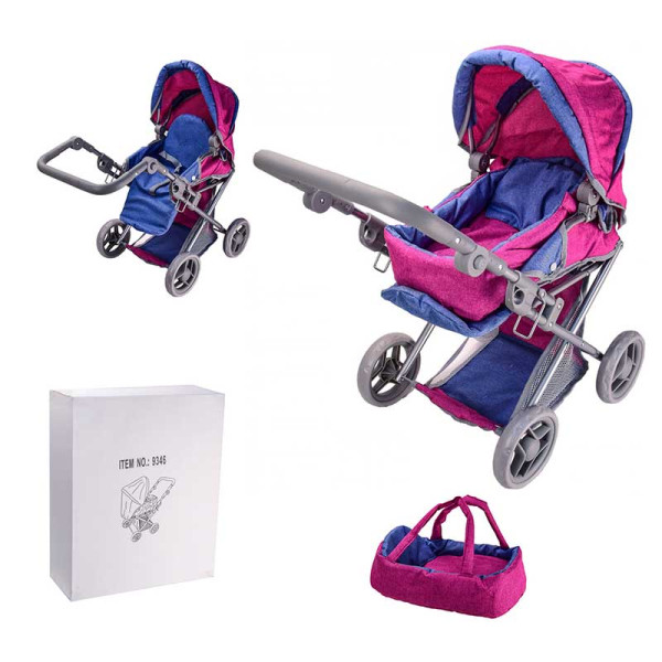 Коляска-трансформер зима-літо знімна перенесення корзина рожевий + синій 9346