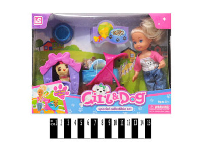 Лялька з коляскою та песиком K899-24