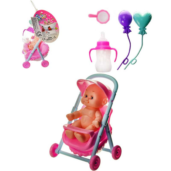Пупс з коляскою ванна пляшечка в сітці LE566H-10E