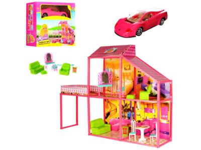 Будиночок 2 поверхи з меблями та машинкою для ляльки 29см 99 деталей 6981