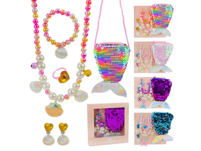 Набір прикрас в асортименті 4 види буси браслет з аксесуарами у сумочці-рус B4330 Набір прикрас в асортименті 4 види буси браслет з аксесуарами у сумочці-рус B4330