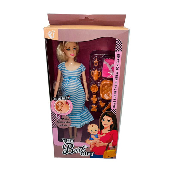 Лялька 29 см вагітна з аксесуарами 1183_Blue-White