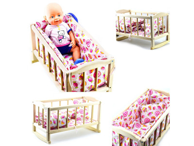 Деревяне ліжечко для ляльок із ліжечком (велике) Вудис 002