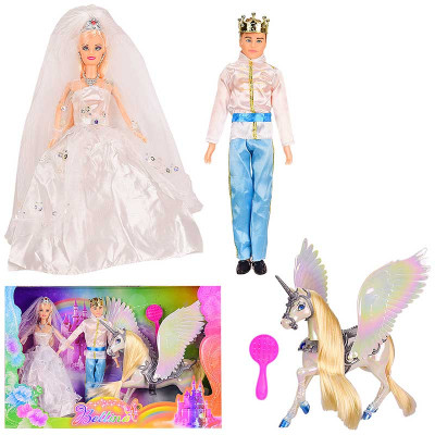 Ігровий набір ляльок у весільному вбранні з єдинорогом і гребінцем 68250