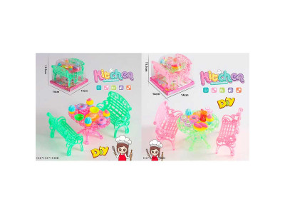 Іграшкові Меблі "Кухня" 2 види стіл лавки посуд продукти A8-691/695