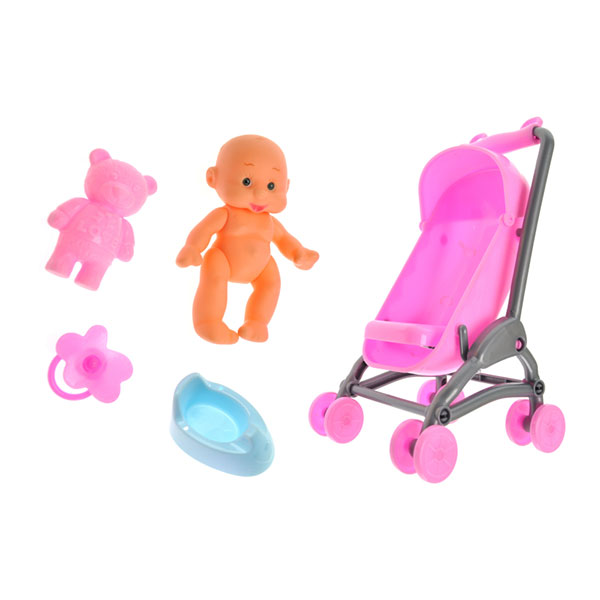 Пупс з візочком та аксесуарами в сітці LD5588B-9