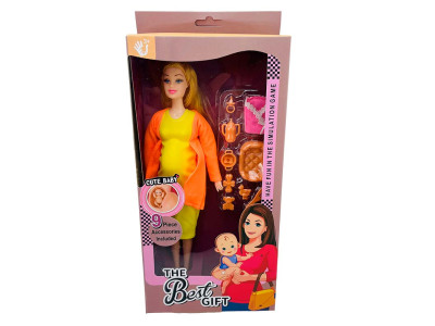 Лялька 29 см вагітна з аксесуарами 1183_Orange-Yellow Лялька 29 см вагітна з аксесуарами 1183_Orange-Yellow