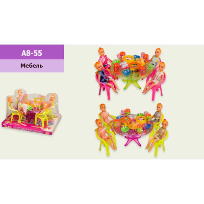Дитячий набір ігровий Меблі 2 види з ляльками з посудом під слюдою 23*17 A8-55