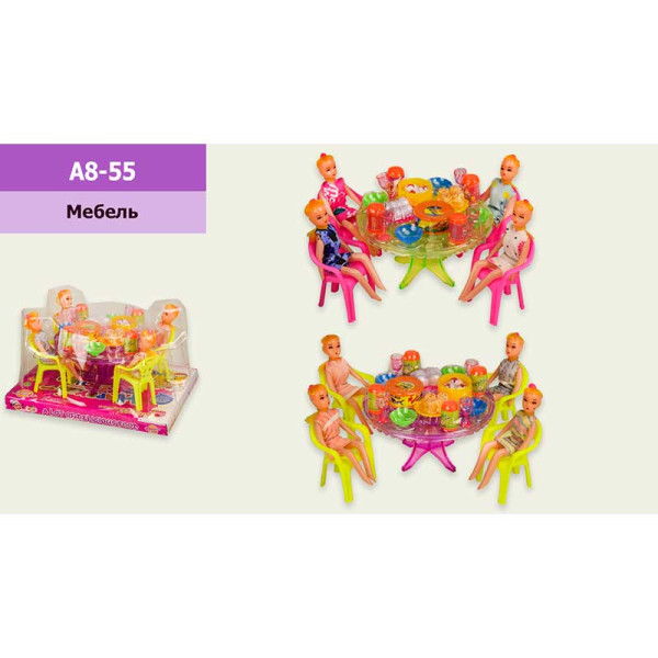 Дитячий набір ігровий Меблі 2 види з ляльками з посудом під слюдою 23*17 A8-55