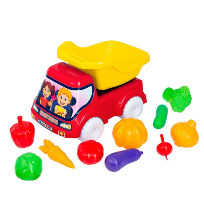 Машинка Бамсик самоскид №5 з овочами 3691_Red-Yellow