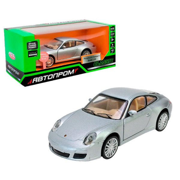 Машинка Автопром Porsche 911 Carrera S 1:32 металева зі світлом і звуком 68374_Silver