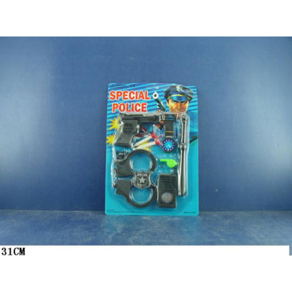 Поліцейський набір (пістолет рація наручники годинник свисток) на планш 44/6D Поліцейський набір (пістолет рація наручники годинник свисток) на планш 44/6D