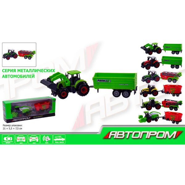 Трактор мет. АВТОПРОМ 1:50 з причіпом 6 виді короб. 21*55*75см 7804 Трактор мет. АВТОПРОМ 1:50 з причіпом 6 виді короб. 21*55*75см 7804