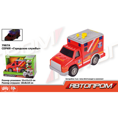 Машина на батарейках "АВТОПРОМ" світло звук у коробці 21х13х11 см 7987A