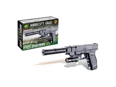 Пістолет на пульках з лазером і глушником в коробці P2698B-4 Пістолет на пульках з лазером і глушником в коробці P2698B-4