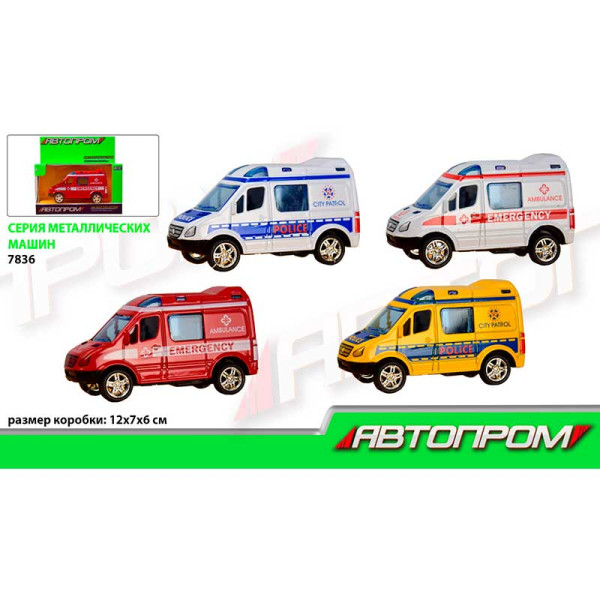 Машина метал "АВТОПРОМ" 1:50 4 кольори в коробці 12*7*6см 7836 Машина метал "АВТОПРОМ" 1:50 4 кольори в коробці 12*7*6см 7836