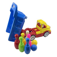 Машинка "Самоскид Mati" з кеглями Бамсик 009/11_Yellow-Blue Машинка "Самоскид Mati" з кеглями Бамсик 009/11_Yellow-Blue