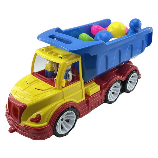 Машинка "Самоскид Mati" з кеглями Бамсик 009/11_Yellow-Blue Машинка "Самоскид Mati" з кеглями Бамсик 009/11_Yellow-Blue