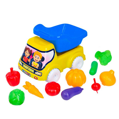 Машинка Бамсик самоскид №5 з овочами 3691_Yellow-Blue
