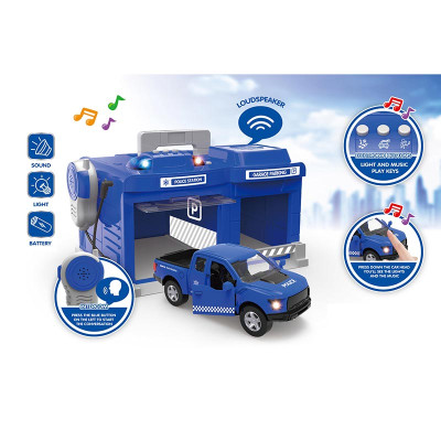 Гараж з металевою поліцейською машинкою зі світлом і звуком CLM-556
