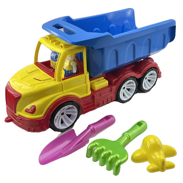 Дитячий самоскид Mati лопата грабельки ремінь Бамсик 009/13_Yellow-Blue