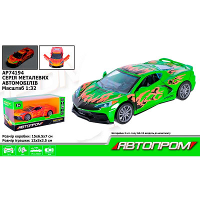 Машина мет. АВТОПРОМ 1:32 зі світлом і звуком відчиняются двері AP74194_Green Машина мет. АВТОПРОМ 1:32 зі світлом і звуком відчиняются двері AP74194_Green