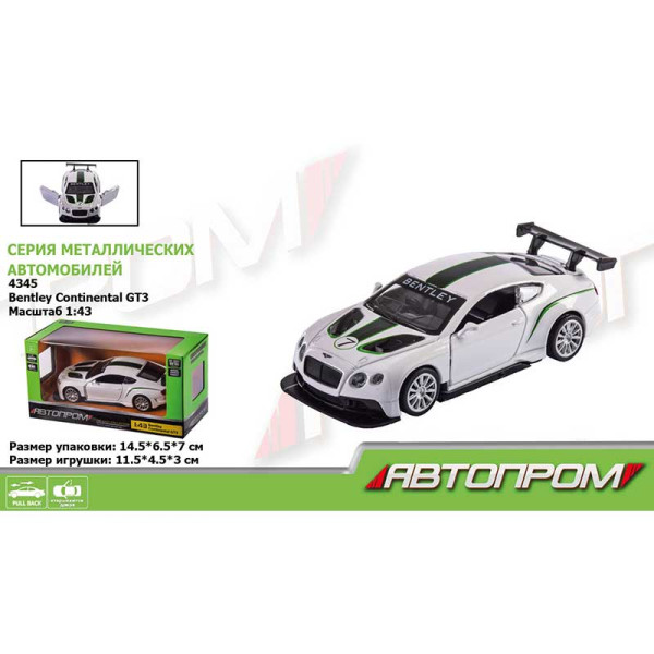 Машина метал "АВТОПРОМ"1:43 Bentley Continental GT3відкр.двері 4345 Машина метал "АВТОПРОМ"1:43 Bentley Continental GT3відкр.двері 4345