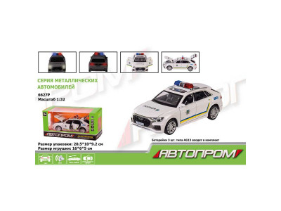 Машина метал "АВТОПРОМ" 1:32 Audi Q8-Police білий колір батар. світло з 6627P