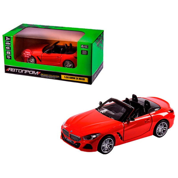 Машинка Автопром BMW Z4 M40i 1:30 металева зі світлом і звуком 68412_Red