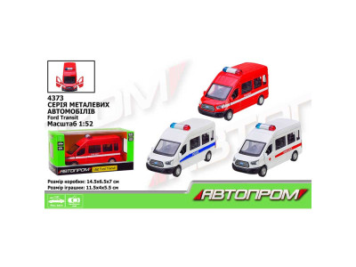Машина мет АВТОПРОМ 1:52 Ford Transit Police car 3 кольора двері що відчиня 4373