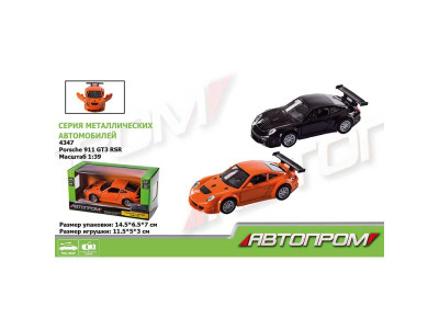 Машина мет. АВТОПРОМ 1:39 Porsche 911 GT3 RSR2 кольор.відкр..двері короб 4347 Машина мет. АВТОПРОМ 1:39 Porsche 911 GT3 RSR2 кольор.відкр..двері короб 4347