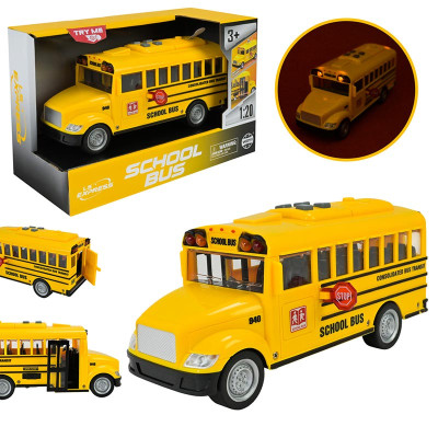 Машинка автобус інерційний шкільний жовтий зі світлом і звуком WY940A