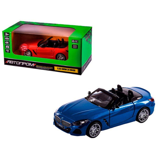 Машинка Автопром BMW Z4 M40i 1:30 металева зі світлом і звуком 68412_Blue Машинка Автопром BMW Z4 M40i 1:30 металева зі світлом і звуком 68412_Blue