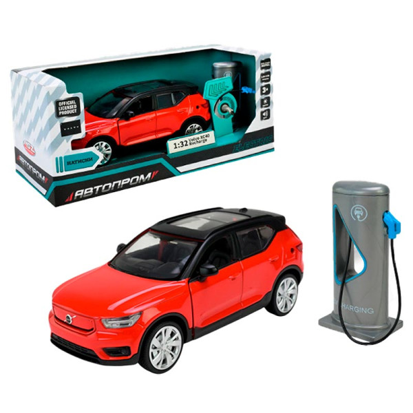 Машинка Автопром Volvo XC40 Recharge 1:32 зі світлом і звуком металева 68703_Red