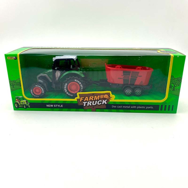 Трактор з причепом інерційний металевий 955-203/955-204_Green-Red