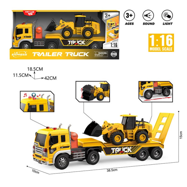 Трейлер-вантажівка з екскаватором зі світлом і звуком WY571P Трейлер-вантажівка з екскаватором зі світлом і звуком WY571P