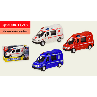 Машина на батарейках 3 види світло звук у коробці 20х9х11 см QS3004-1/2/3