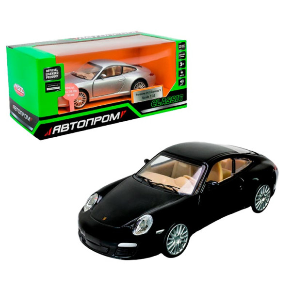 Машинка Автопром Porsche 911 Carrera S 1:32 металева зі світлом і звуком 68374_Black