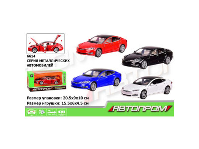 Машина метал "АВТОПРОМ" 1:32 Tesla Model S 4 кольори-мікс у шухляді батар 6614