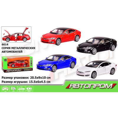 Машина метал "АВТОПРОМ" 1:32 Tesla Model S 4 кольори-мікс у шухляді батар 6614