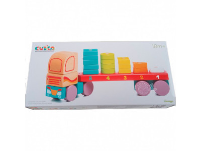 Дерев'яна каталка-тягач із геометричними фігурками 13425