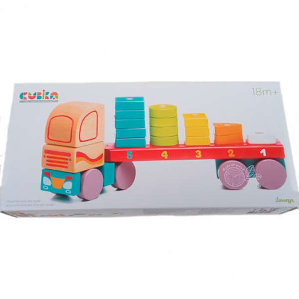 Дерев'яна каталка-тягач із геометричними фігурками 13425