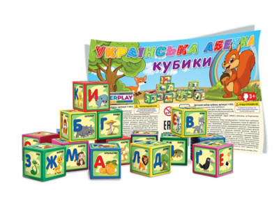 Кубики "Абетка" 9 деталей 85мм у пакеті 1-063