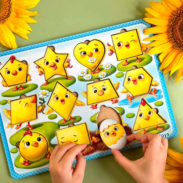 Сортер-вкладка UBEE "Курчата - фігури" з дерева ПСД163