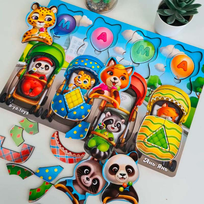 Вкладка-сортер UBEE "Звірі у візках" деревяна ПСД176