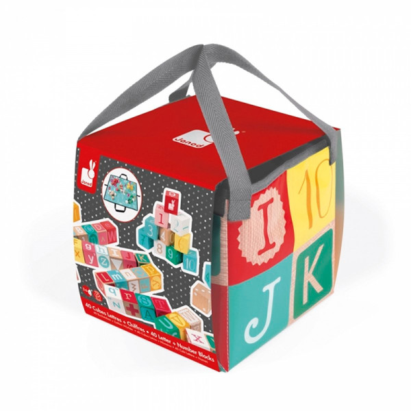 Кубики в сумці Janod Алфавіт і цифри 40 елементів 08077 Кубики в сумці Janod Алфавіт і цифри 40 елементів 08077