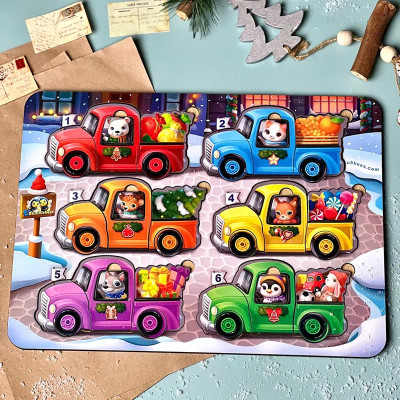 Пазл-вкладка UBEE "Тварини на машинках" з дерева ПСФ132