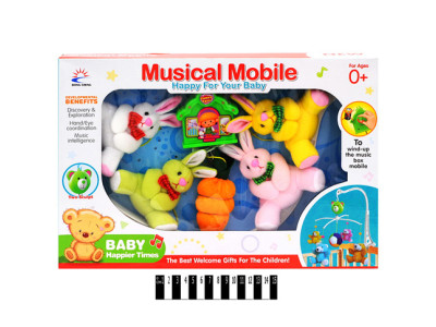 Мобіль музичний на ліжко з плюшевими зайчиками 699-16A