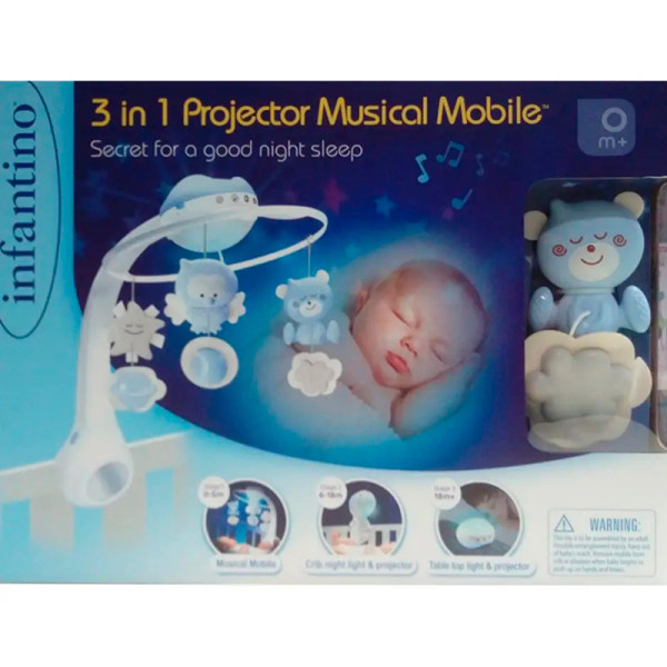 Мобіль музичний з проектором 3 в 1 блакитний 004896I 004896